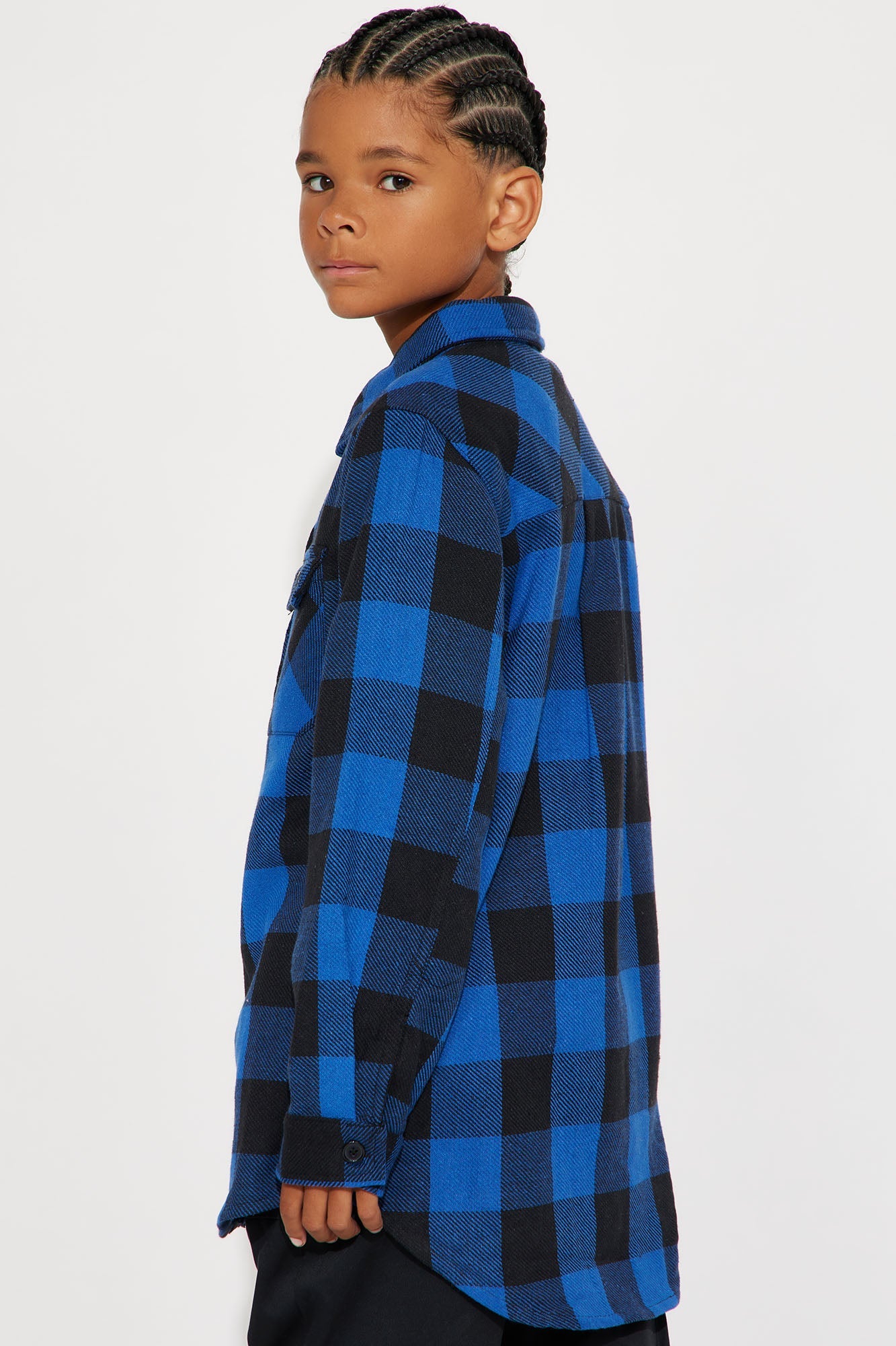 Mini Evan Plaid Button Down Shirt - Royal/combo