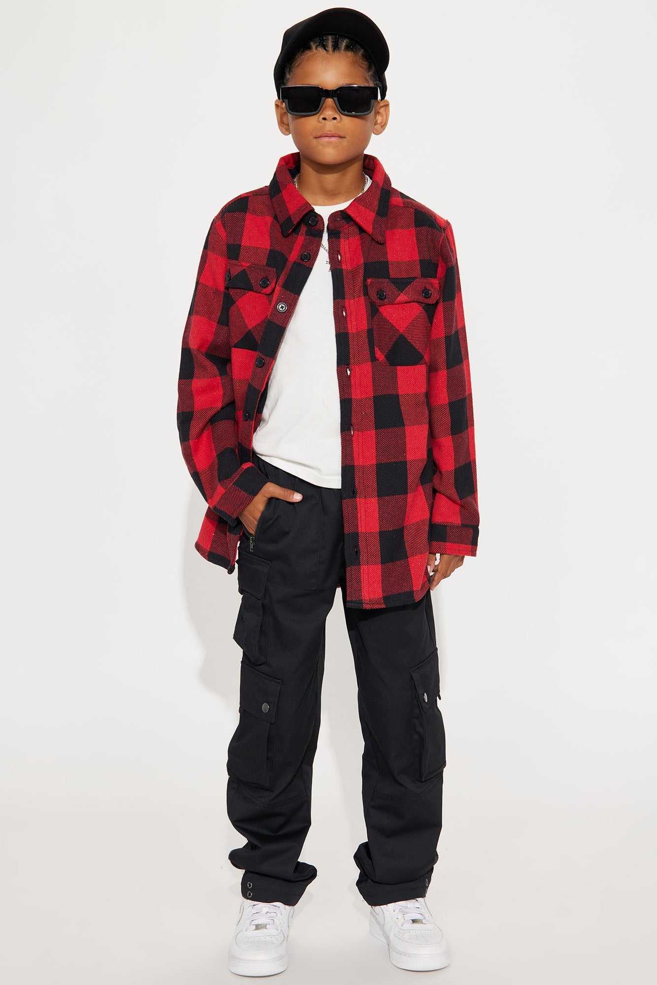 Mini Evan Plaid Button Down Shirt - Red/Black
