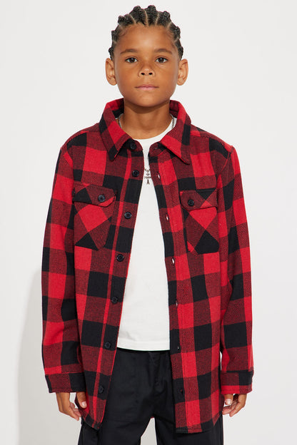 Mini Evan Plaid Button Down Shirt - Red/Black