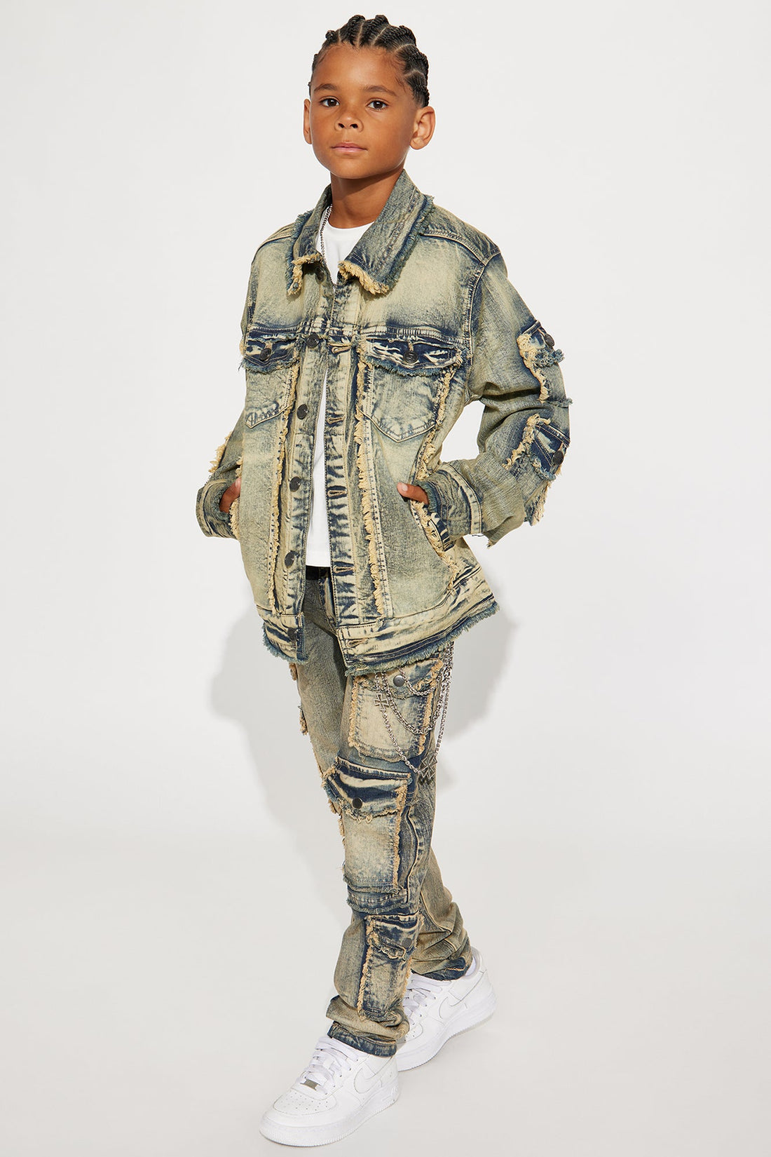 Mini Onto Something Fray Detail Denim Jacket - Vintage Wash