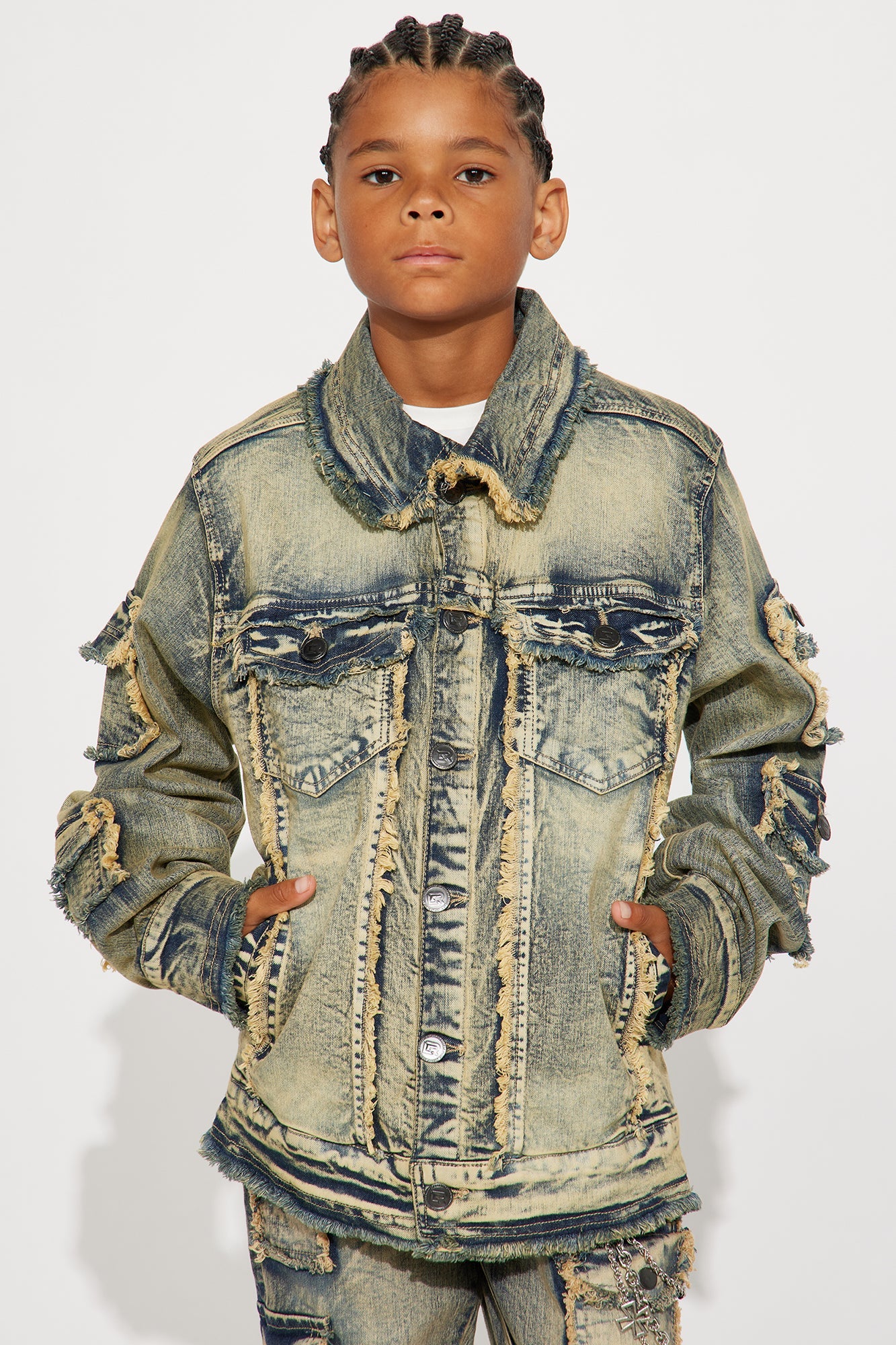 Mini Onto Something Fray Detail Denim Jacket - Vintage Wash