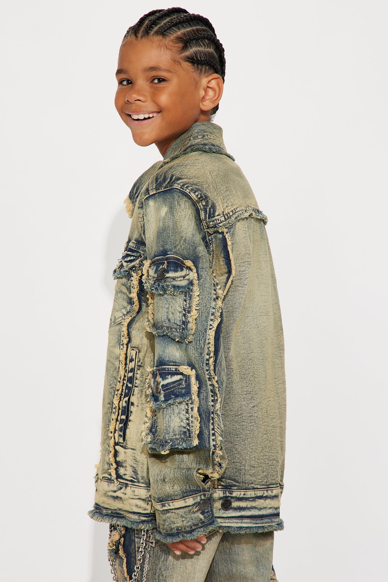 Mini Onto Something Fray Detail Denim Jacket - Vintage Wash