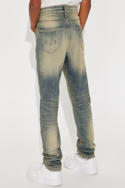 Mini Skinny Looking Out Ripped And Repair Jeans - Vintage Blue Wash