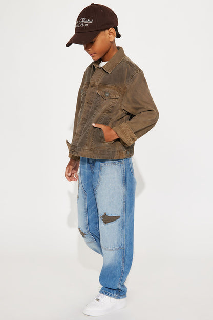 Mini Baggy Contrast Distressed Carpenter Jeans - Medium Blue Wash