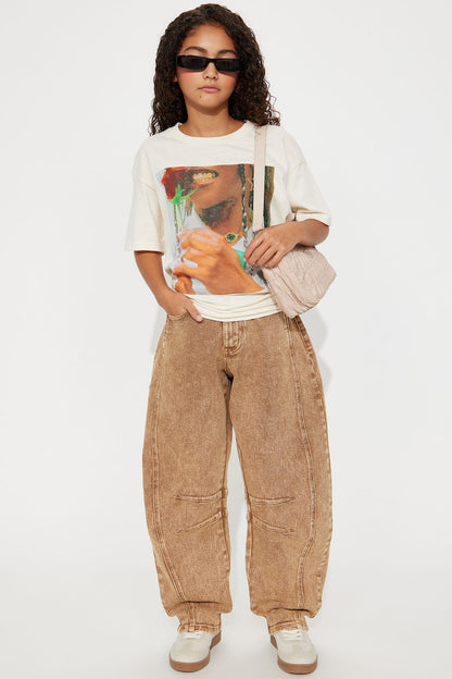 Mini Cecilia Mineral Wash Barrel Jeans - Chocolate