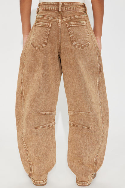 Mini Cecilia Mineral Wash Barrel Jeans - Chocolate