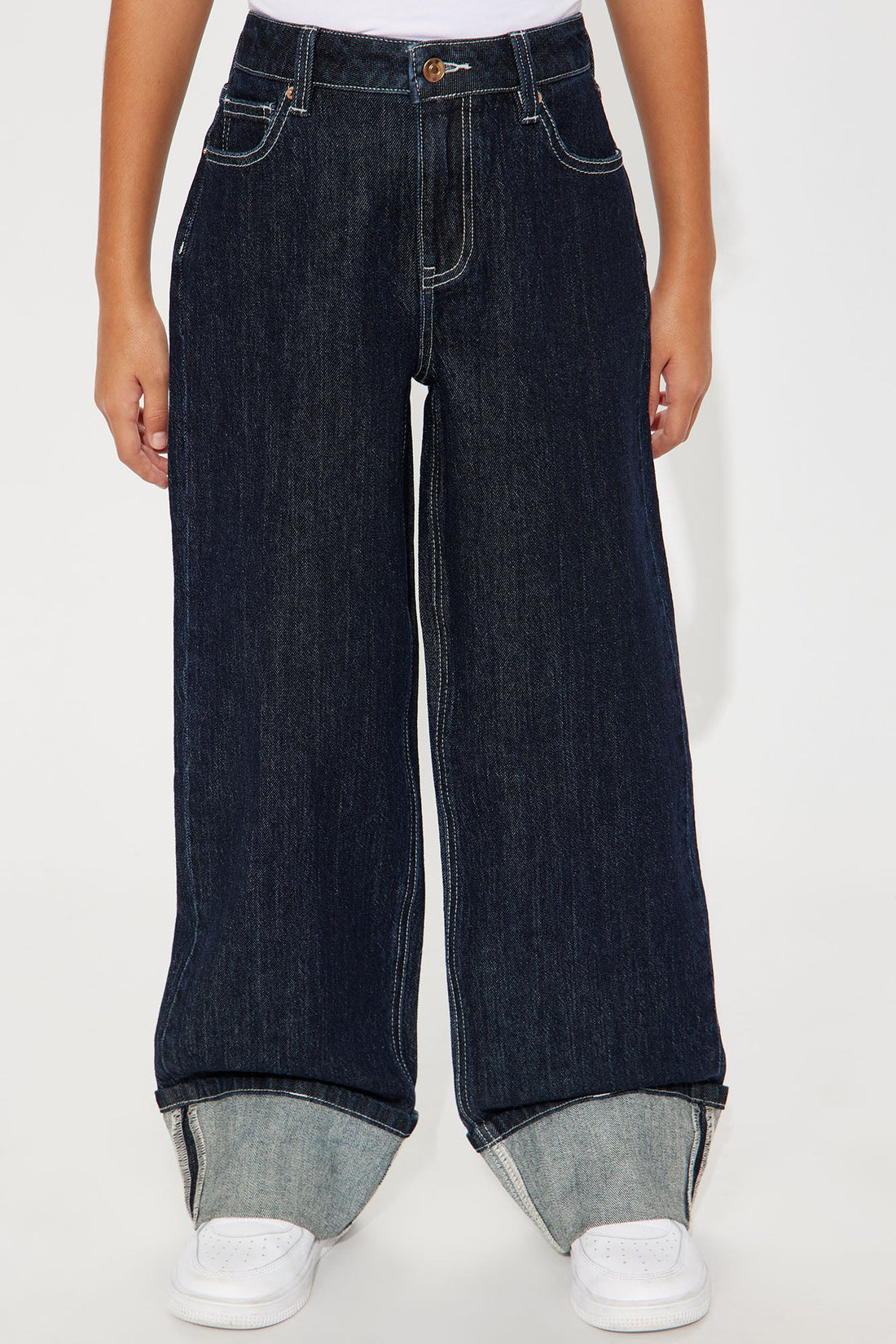 Mini Central Park Cuffed Wide Leg Jeans - Dark Wash