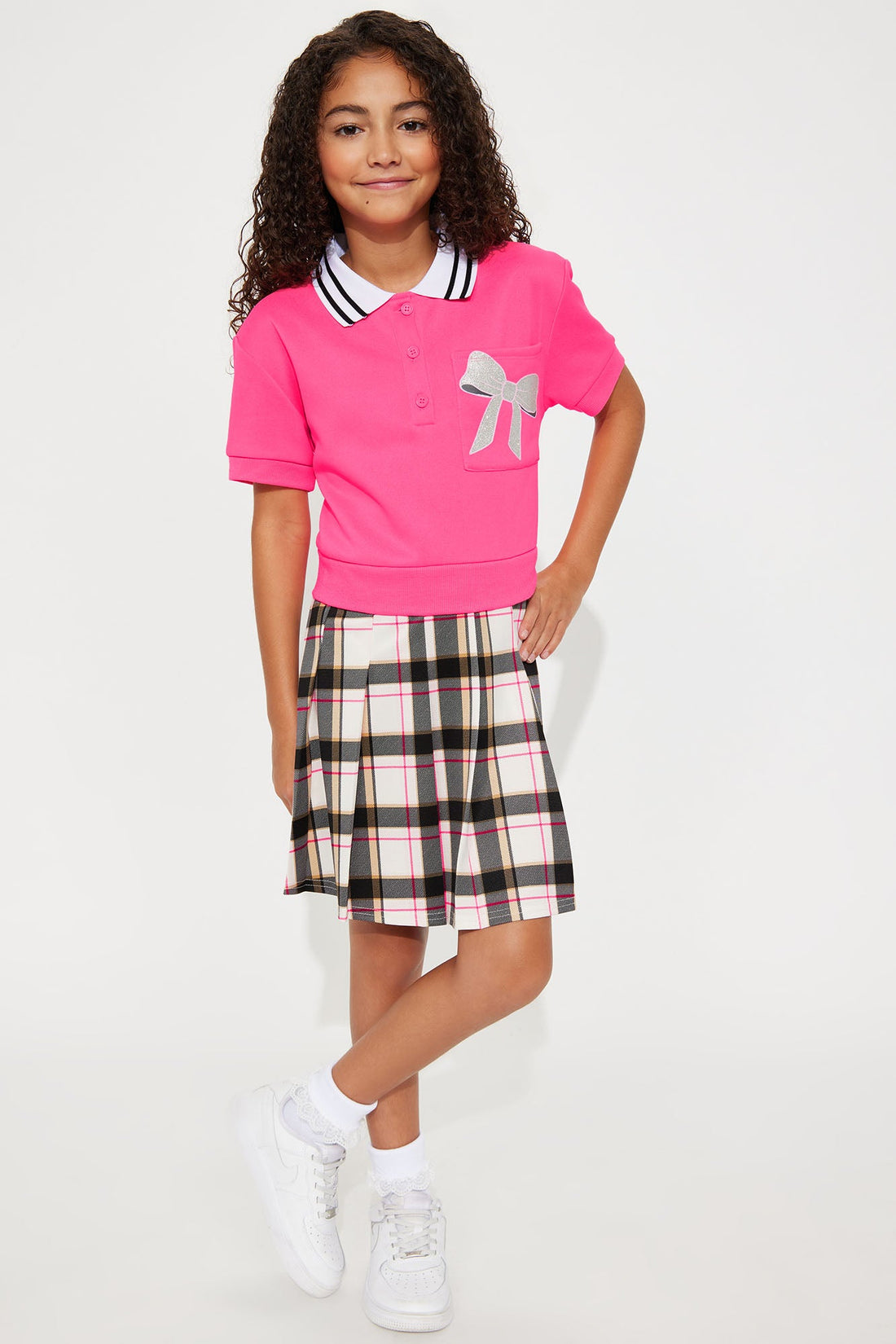 Mini Nina Plaid Polo Dress - Pink/combo