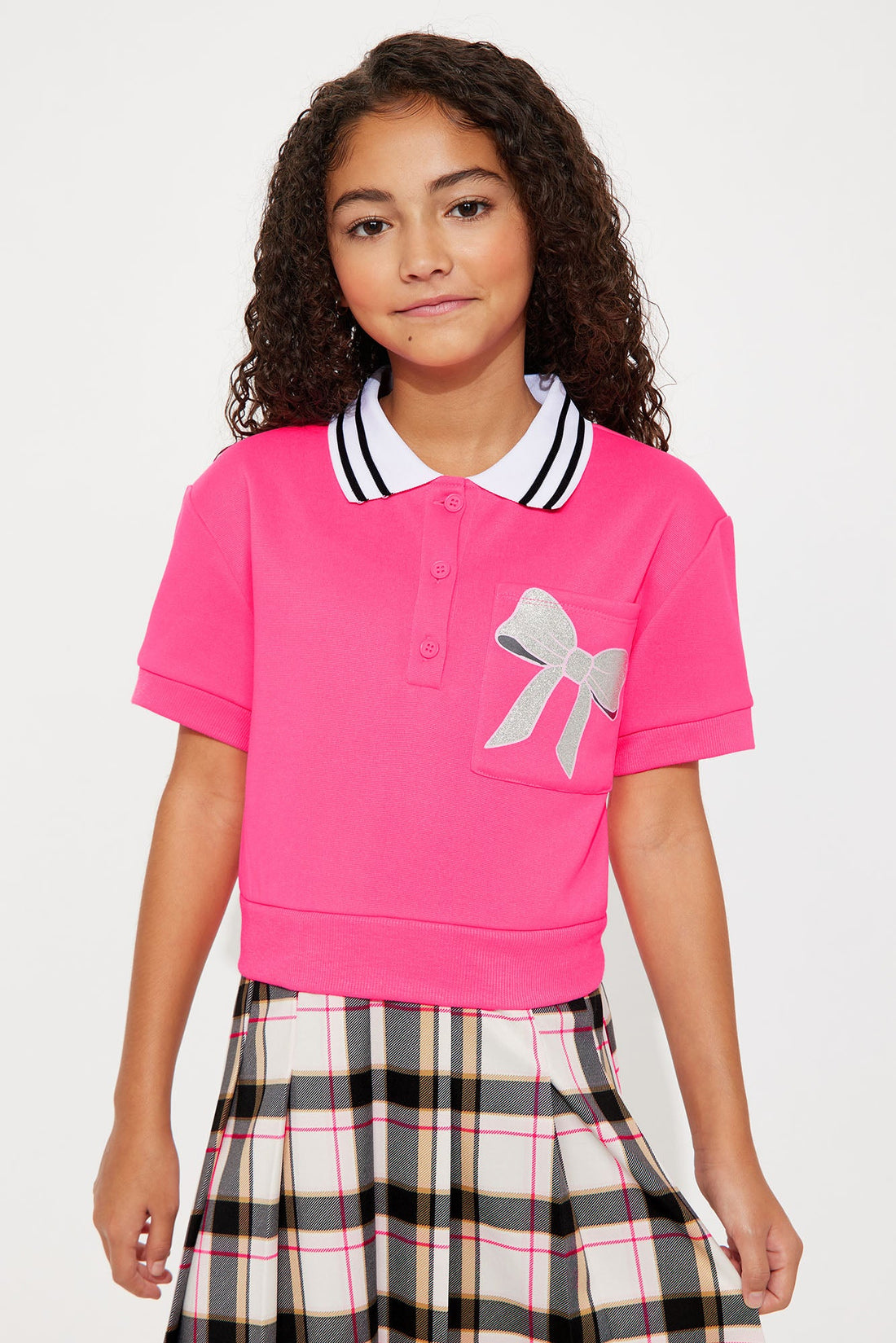 Mini Nina Plaid Polo Dress - Pink/combo