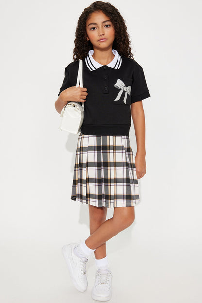 Mini Nina Plaid Polo Dress - Black/combo