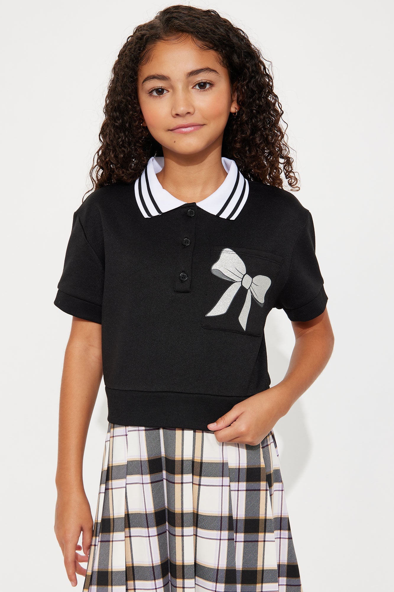 Mini Nina Plaid Polo Dress - Black/combo