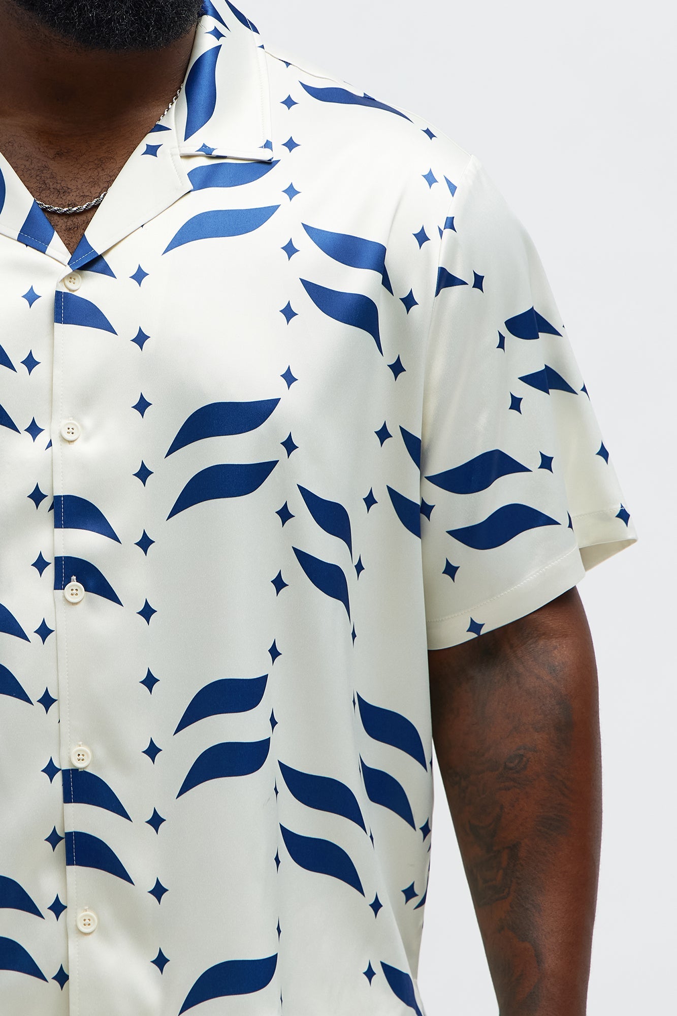 Relaxed Star Panel Button Up Shirt - Cream/combo