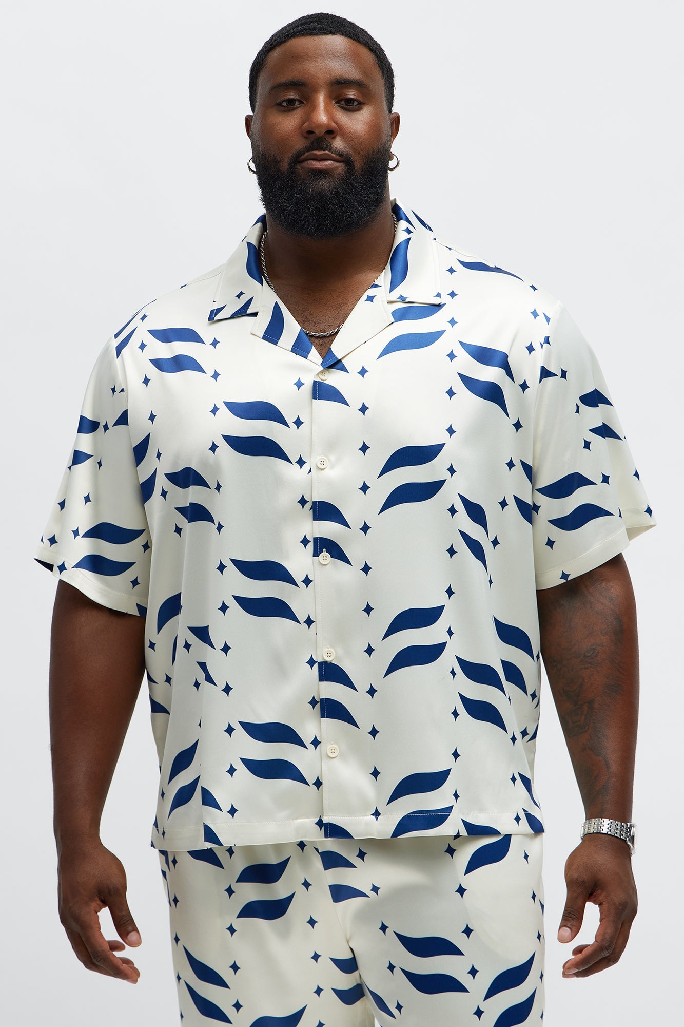 Relaxed Star Panel Button Up Shirt - Cream/combo