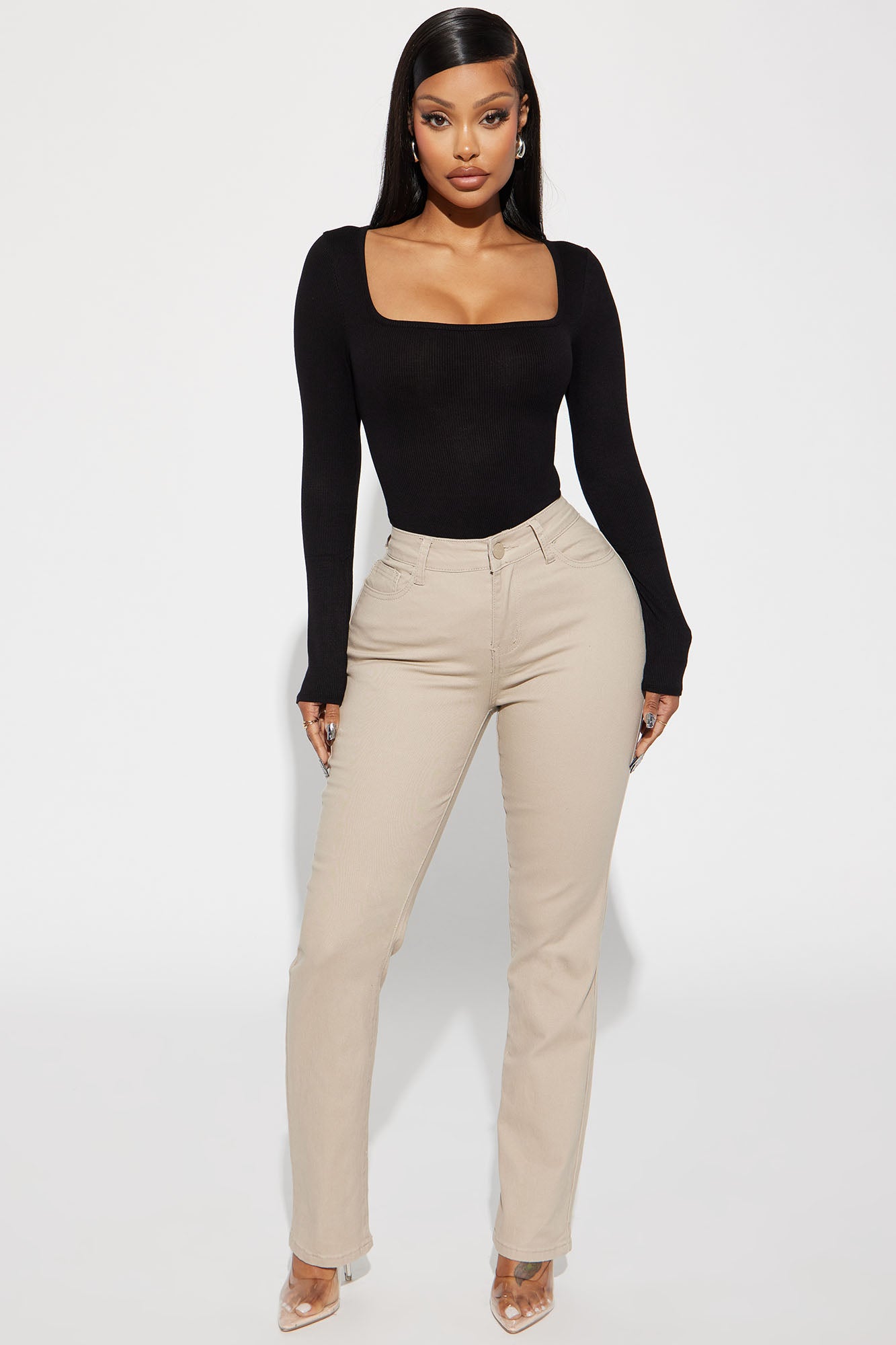Straight Leg Uniform Pants - Khaki