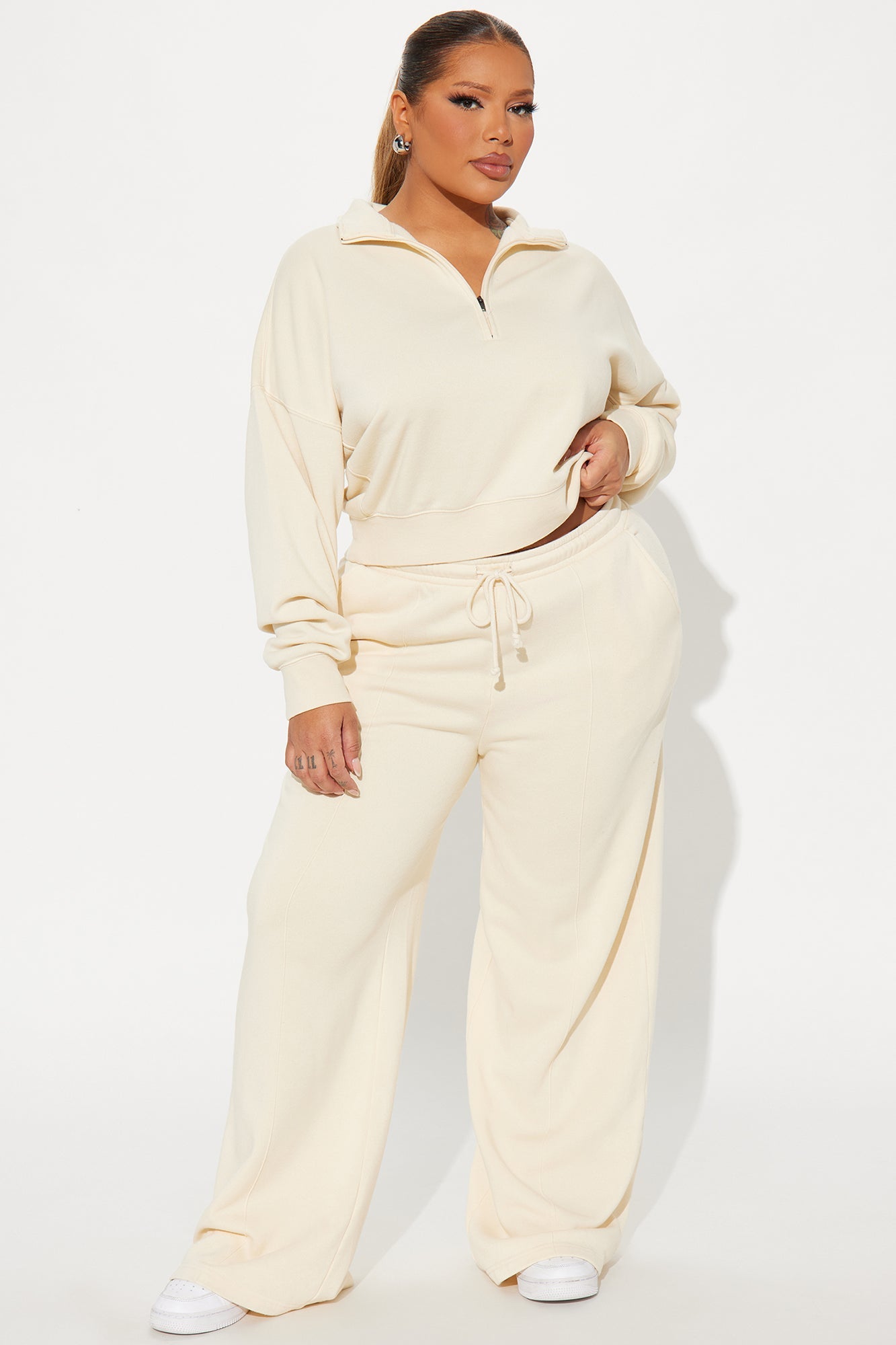 Lazy Days Washed Fleece Pant Set - Cream