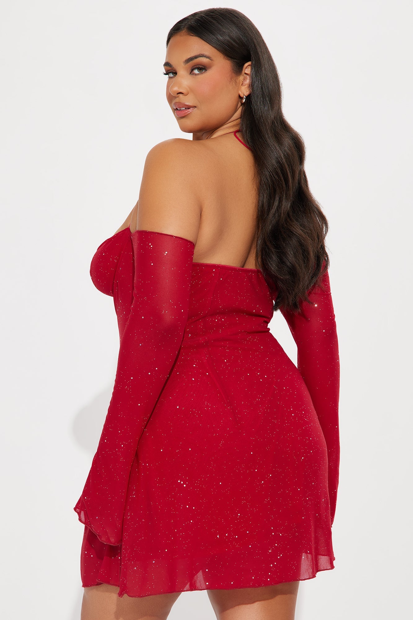 Starshine Mesh Micro Mini Dress - Red