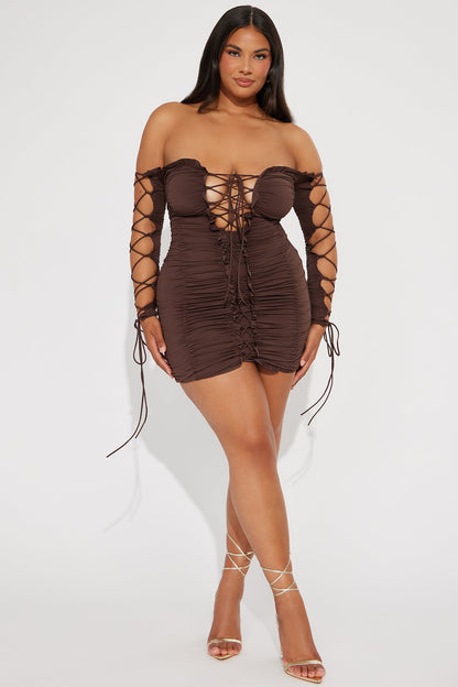 Time to Slay Mini Dress - Chocolate