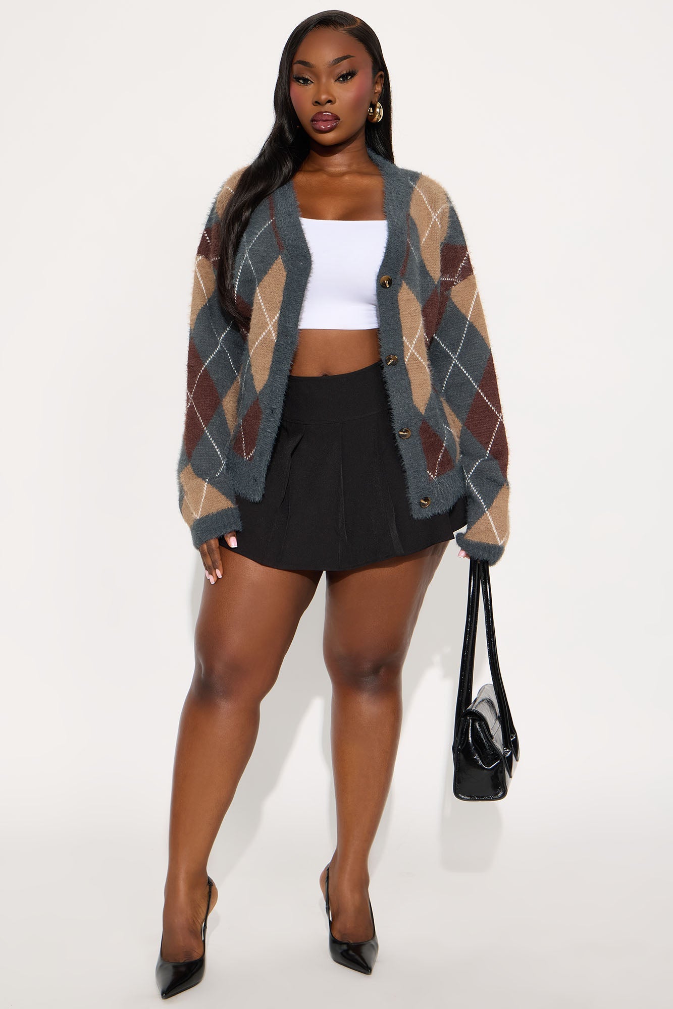 Preppy Girl Argyle Cardigan - Grey/combo