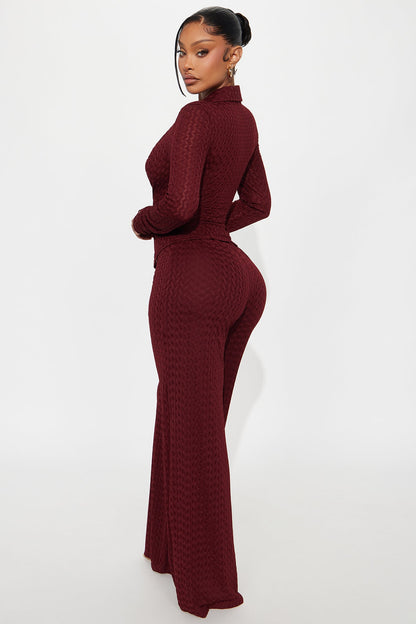Taking It Back Textured Mesh Pant Set - Wine