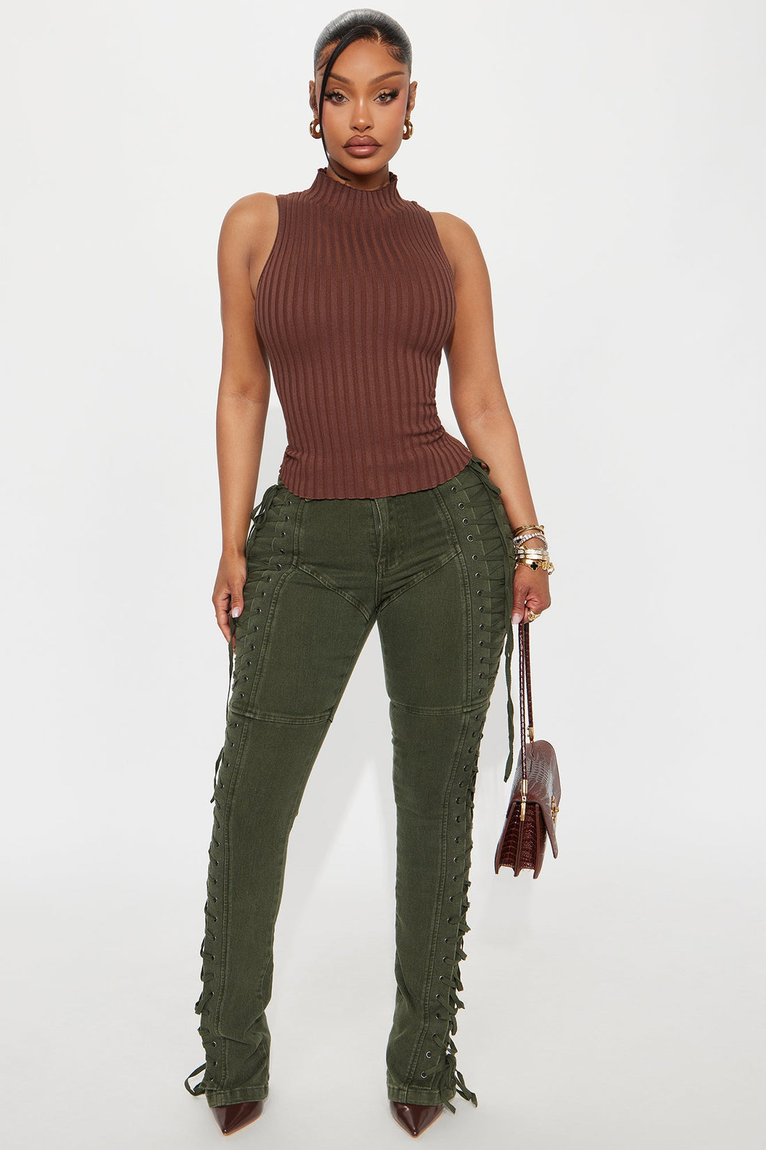 That Girl Mock Neck Sweater Top - Chocolate
