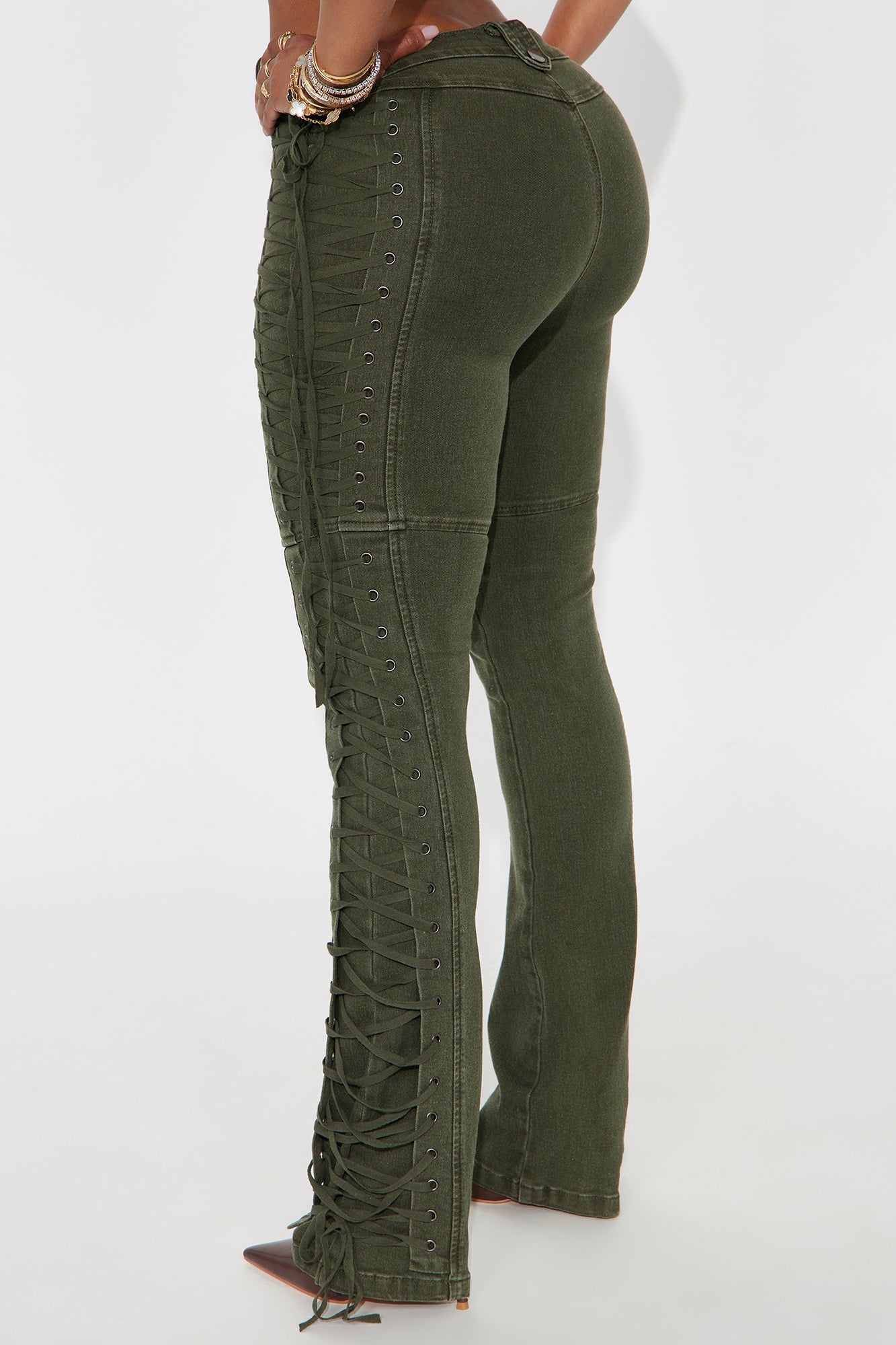 After Hours Lace Up Flare Pant - Olive