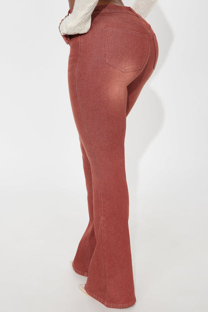 Fatal Attraction Stretch Flare Jeans - Burgundy