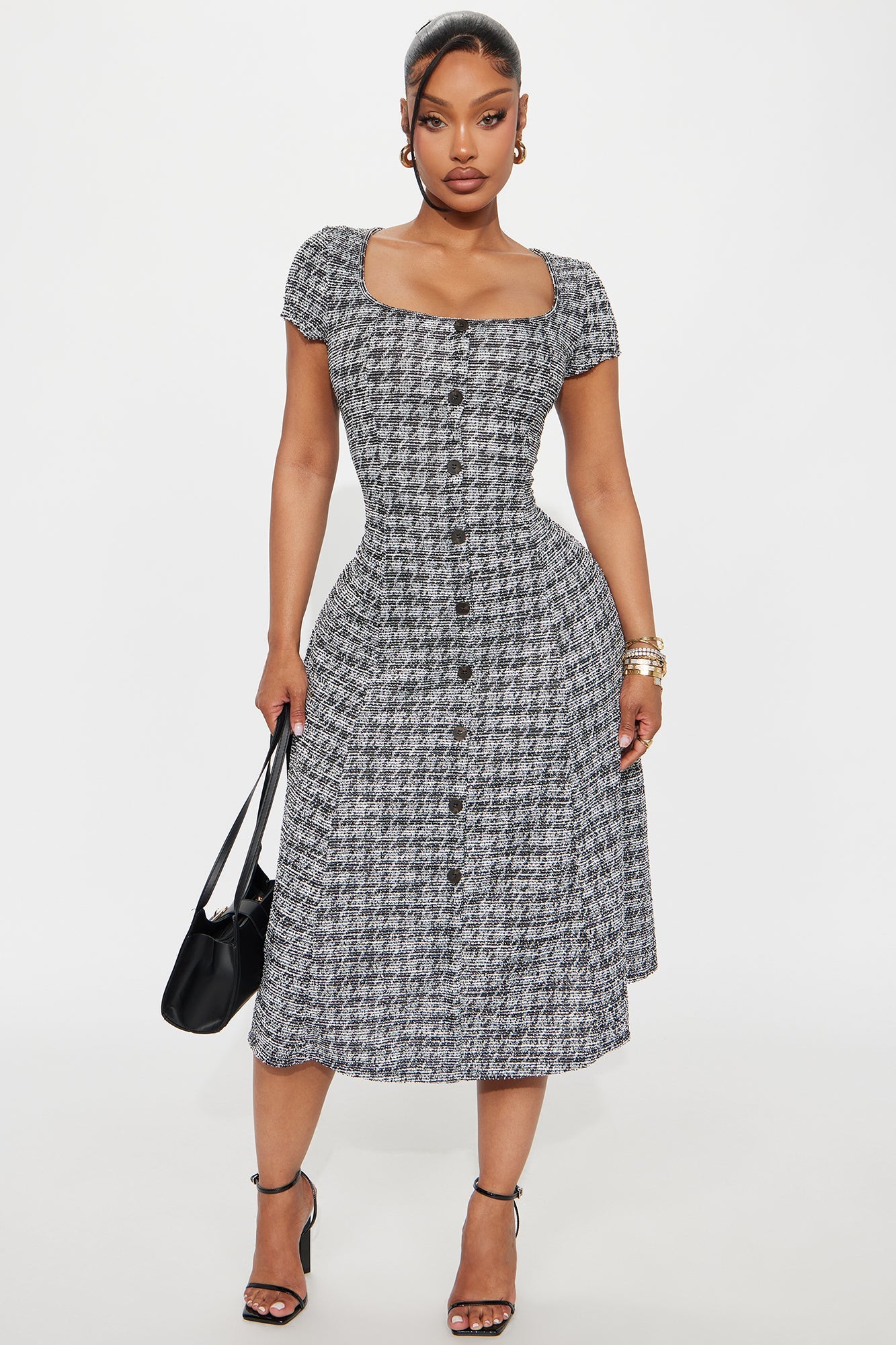 True Form Tweed Midi Dress - Black/combo