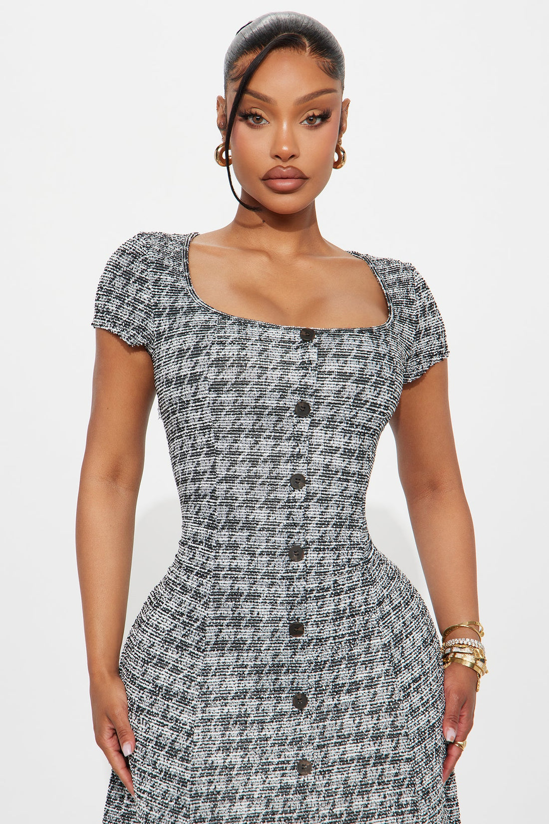 True Form Tweed Midi Dress - Black/combo