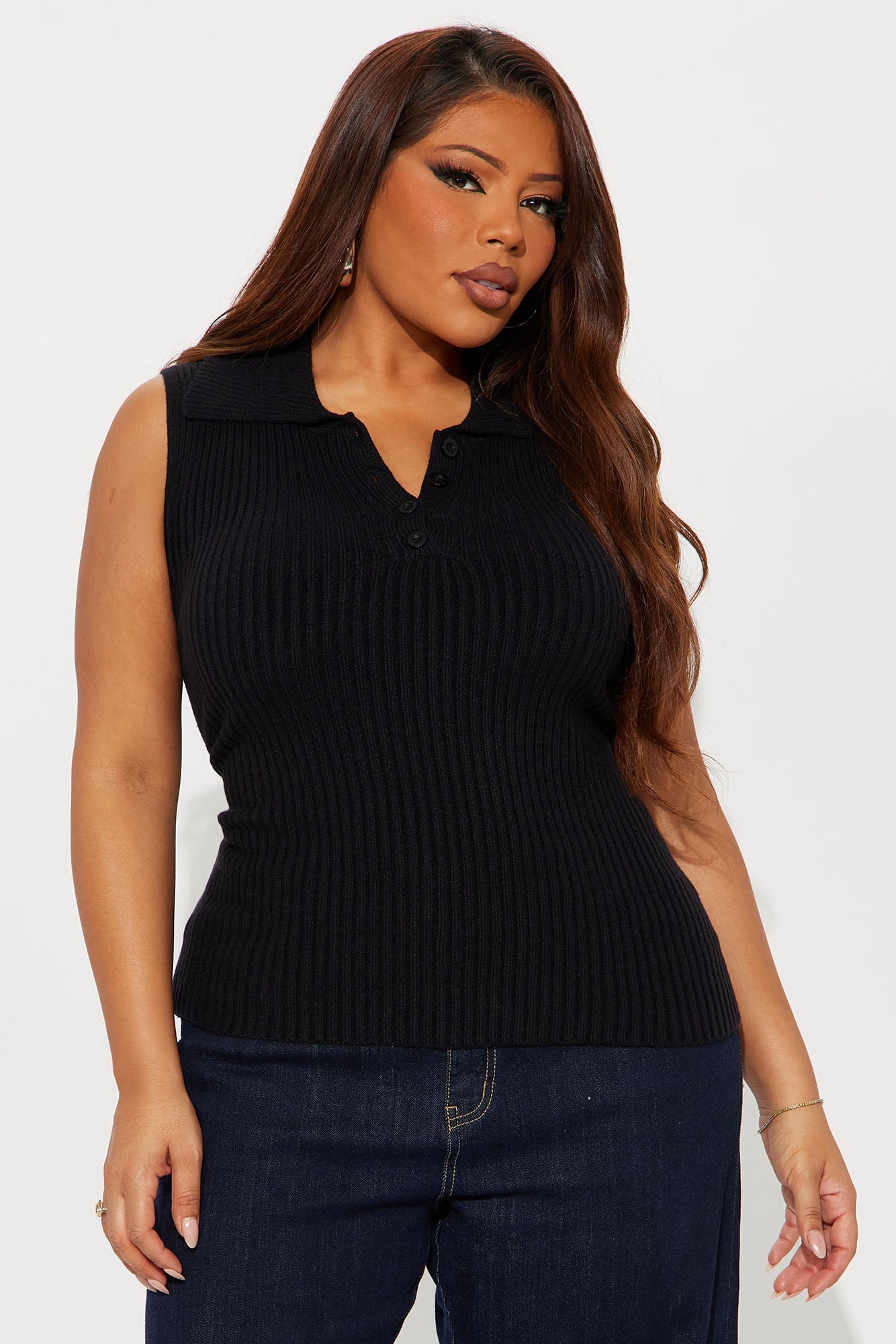 Autumn Season Seamless Polo Sweater - Black