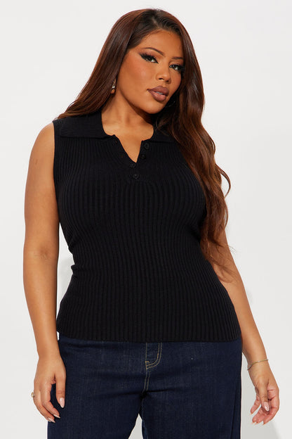 Autumn Season Seamless Polo Sweater - Black