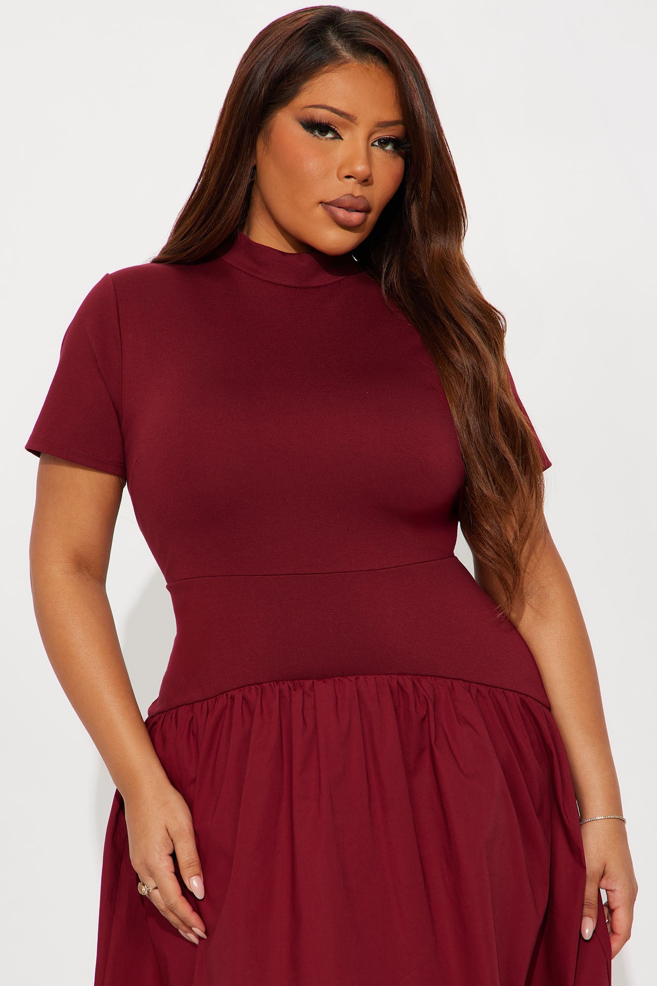 Kennedy Short Sleeve Drop Waist Midi Dress - Wine