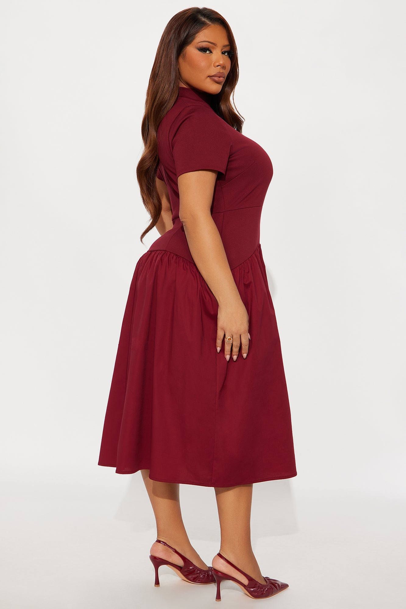 Kennedy Short Sleeve Drop Waist Midi Dress - Wine