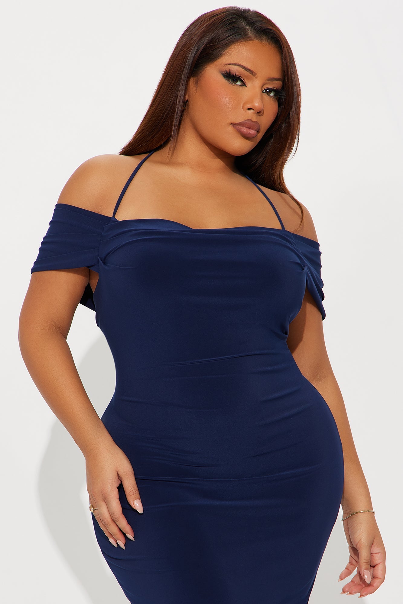 Jaden Off Shoulder Cowl Back Maxi Dress - Navy