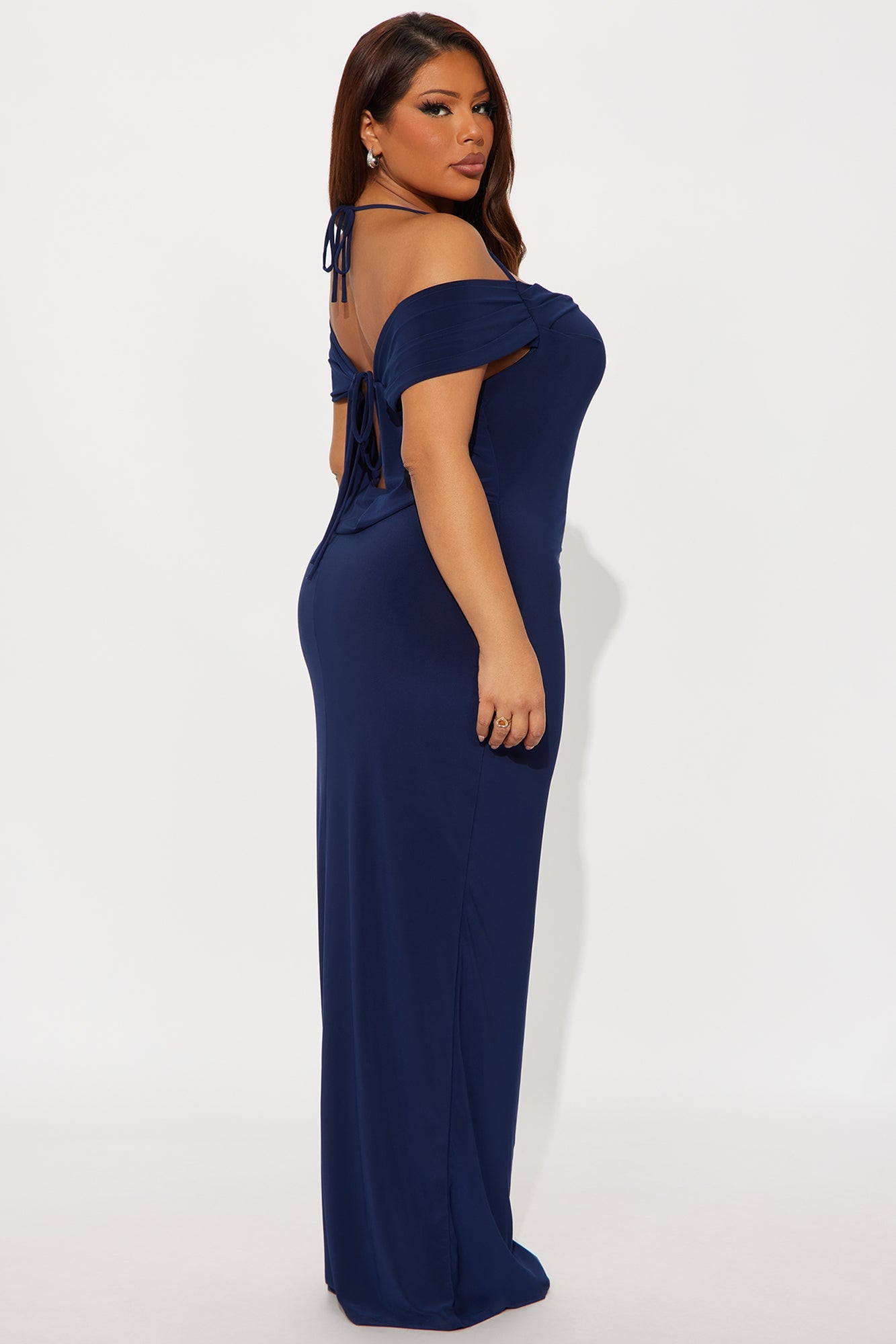 Jaden Off Shoulder Cowl Back Maxi Dress - Navy