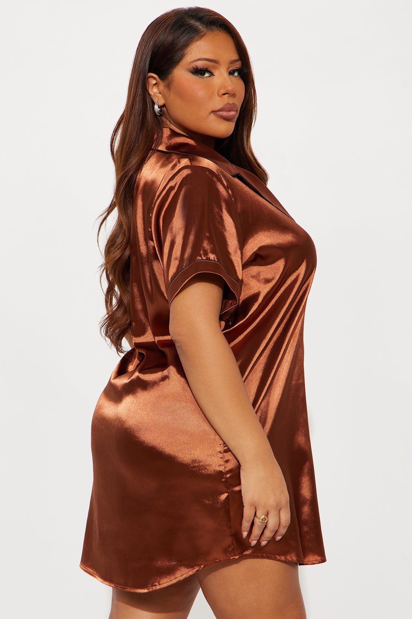 Bedtime Satin Short Sleeve PJ Sleep Shirt - Copper