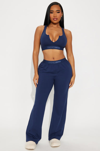 FN Mood Racerback Bralette PJ Boxer Pant Set - Navy