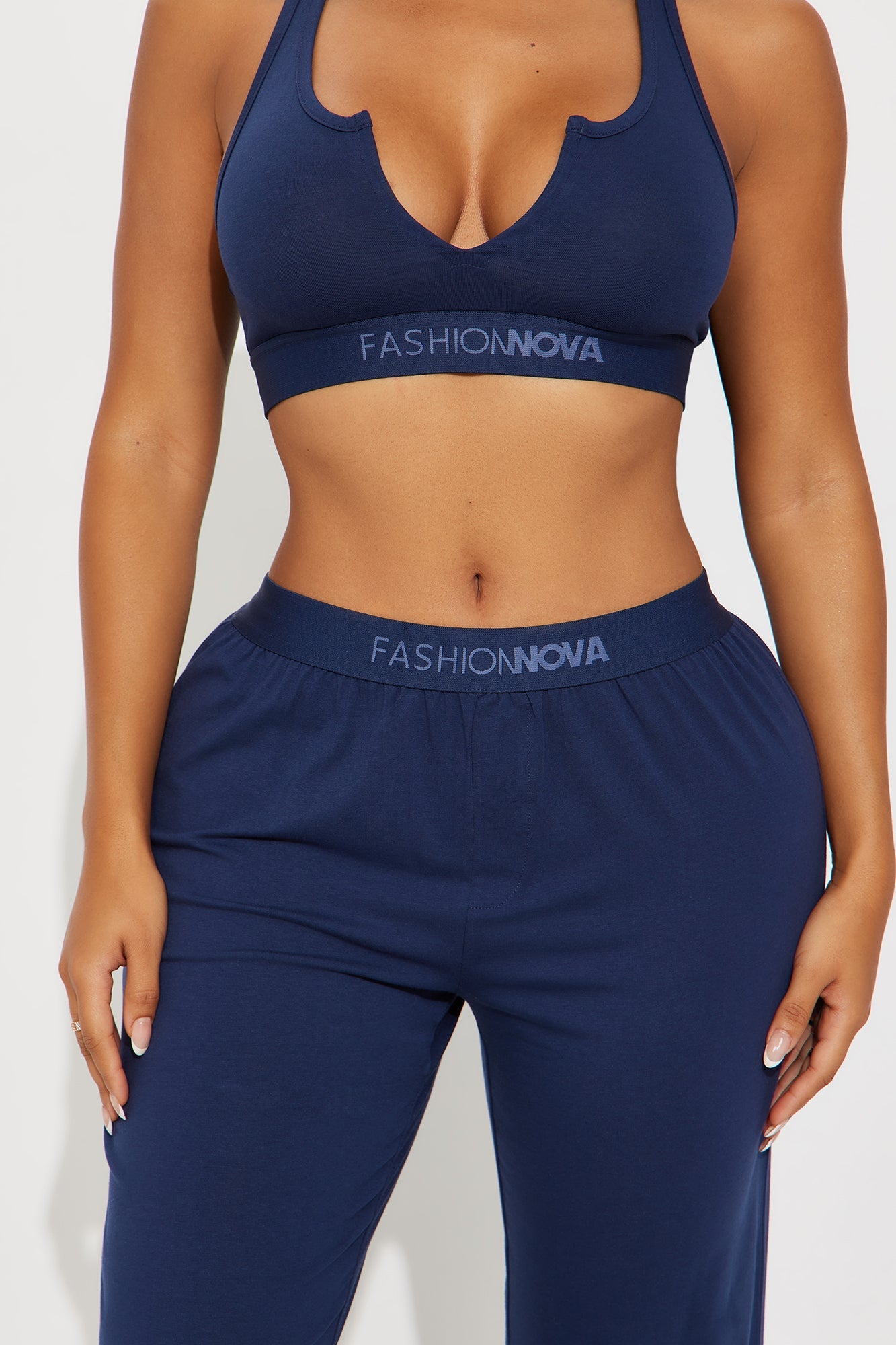 FN Mood Racerback Bralette PJ Boxer Pant Set - Navy