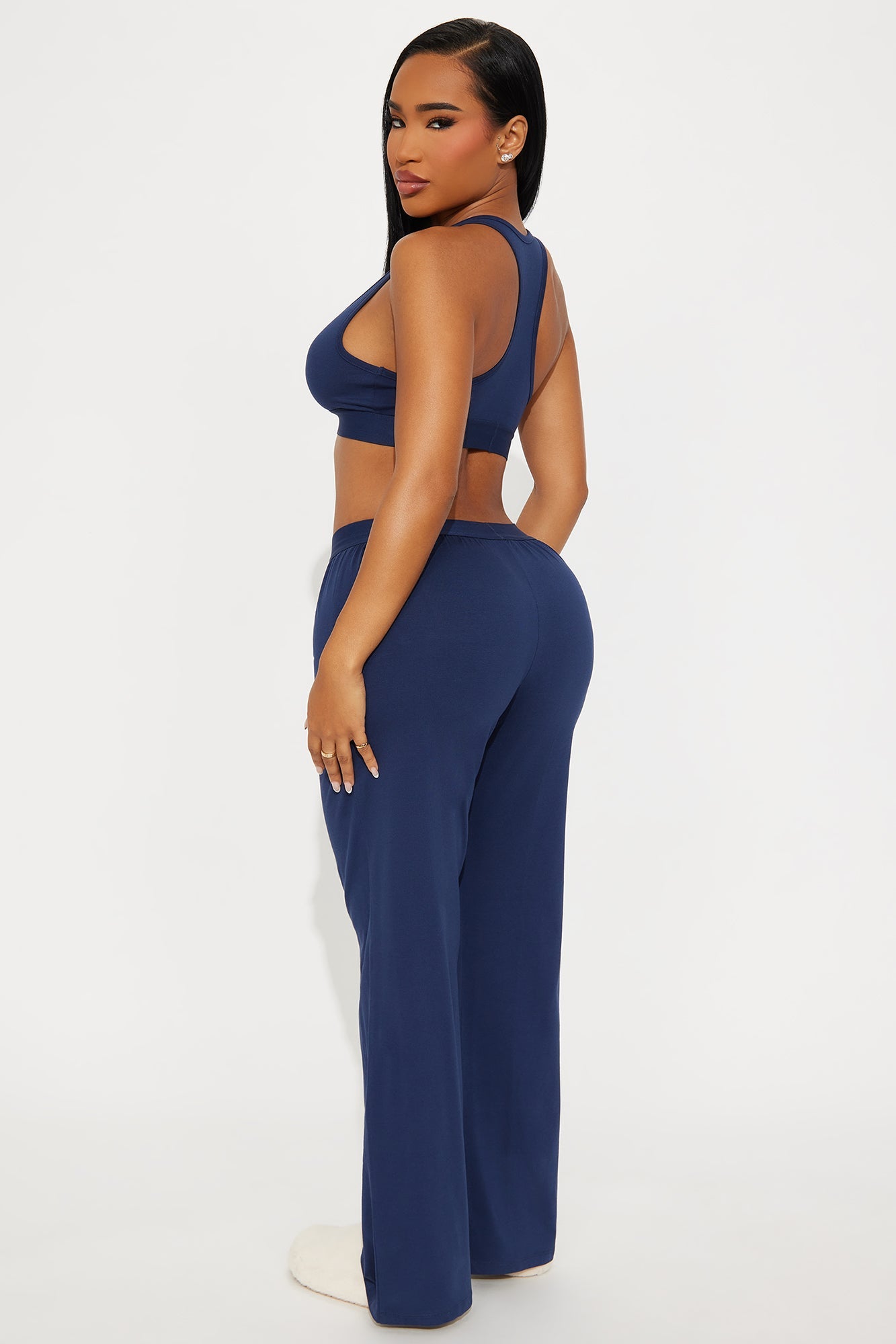 FN Mood Racerback Bralette PJ Boxer Pant Set - Navy