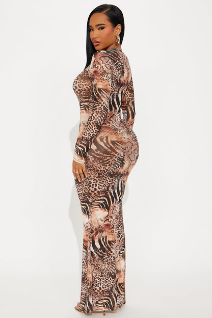 Safari Excursions Mesh Maxi Dress - Brown/combo