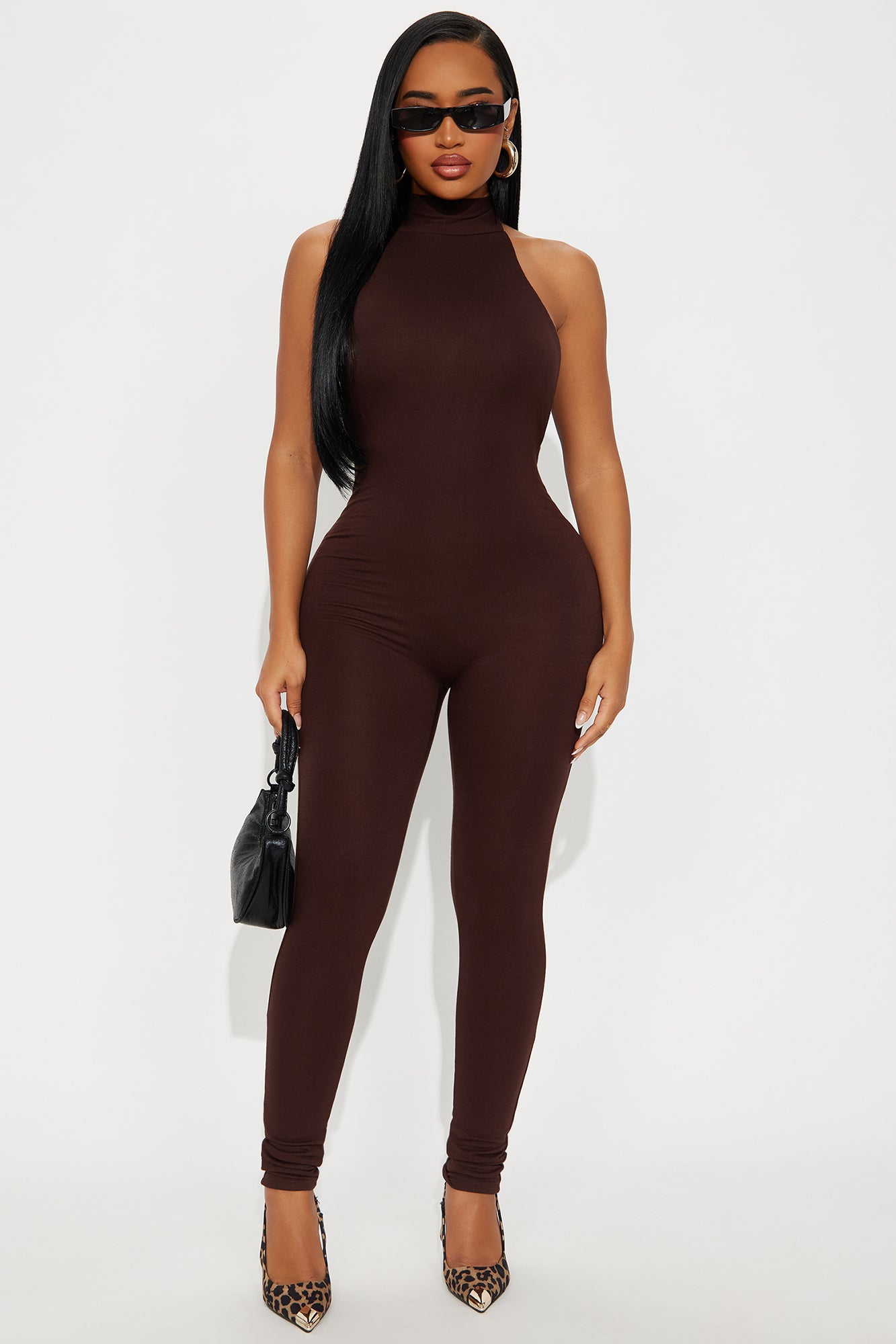Cleo Double Lined Halter Jumpsuit - Chocolate