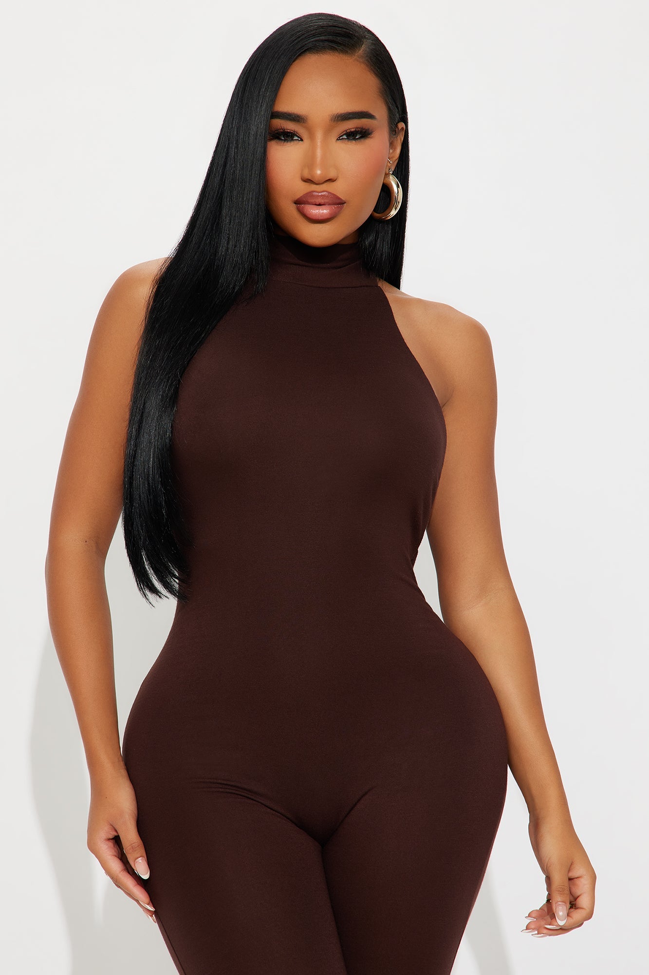 Cleo Double Lined Halter Jumpsuit - Chocolate