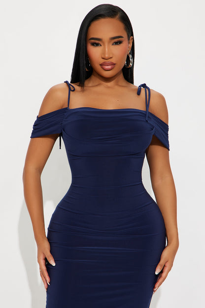 Jaden Off Shoulder Cowl Back Maxi Dress - Navy