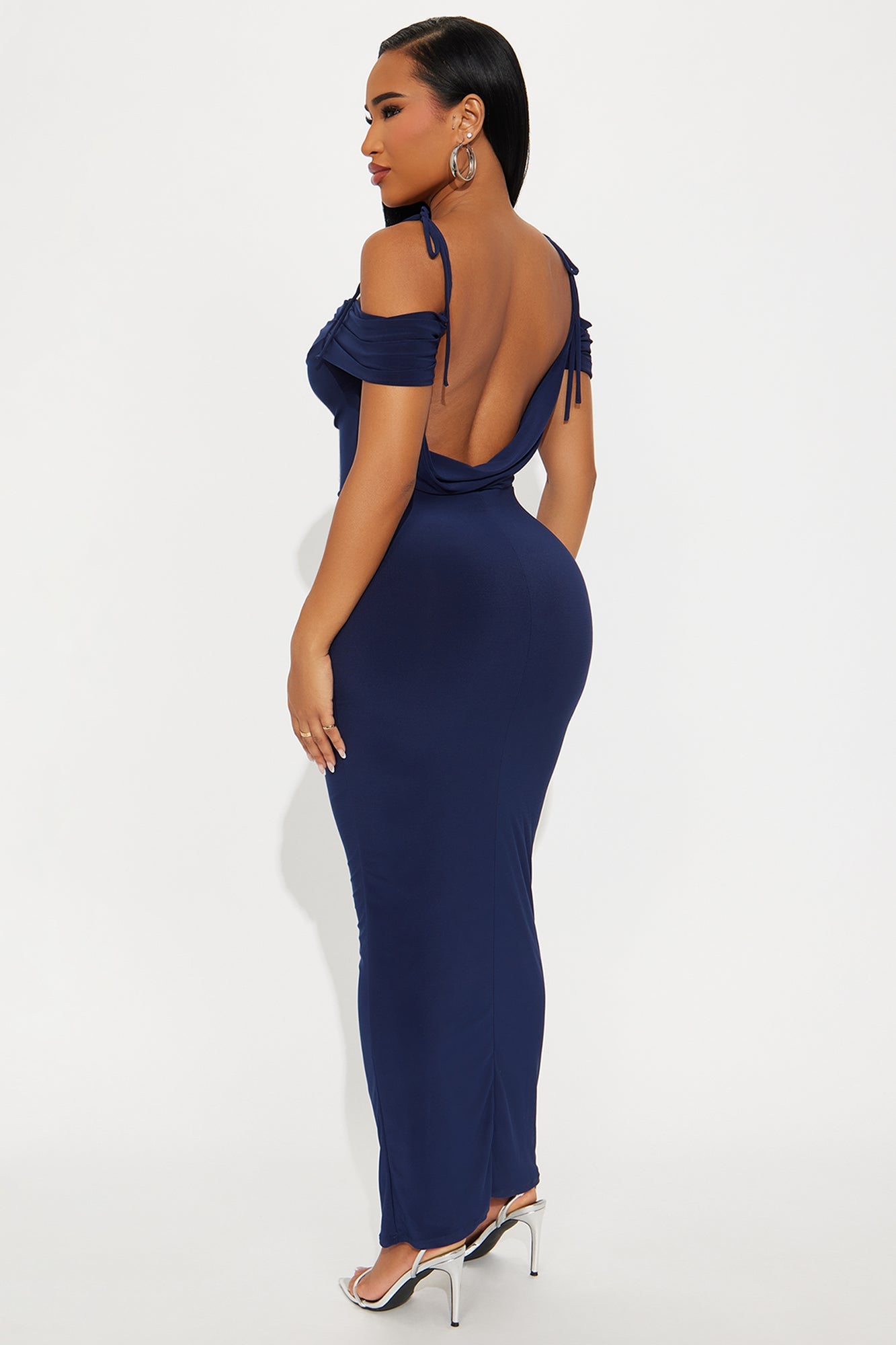 Jaden Off Shoulder Cowl Back Maxi Dress - Navy