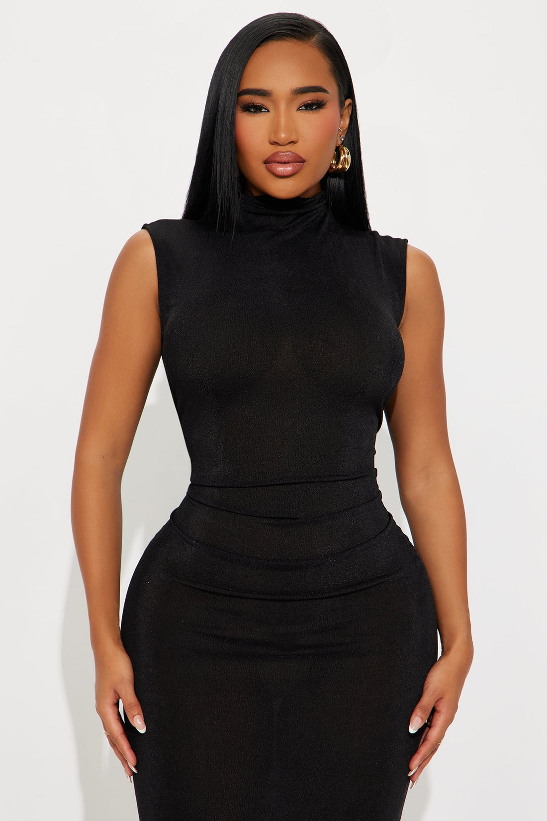 Ella Mock Neck Maxi Dress - Black