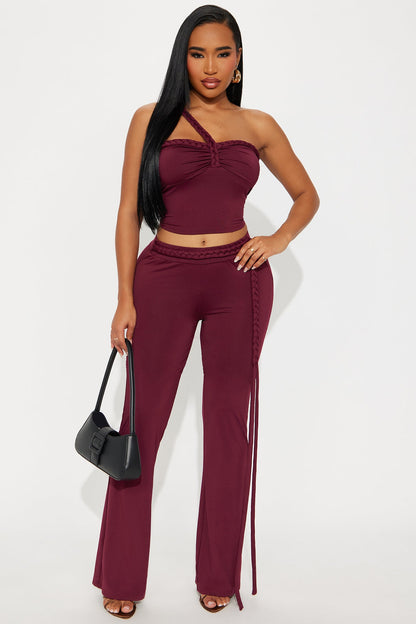 So Tied To You Pant Set - Burgundy