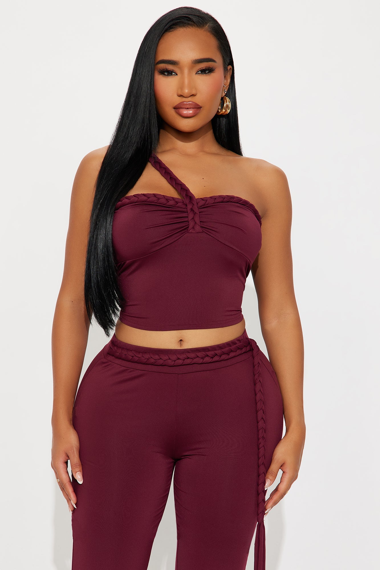 So Tied To You Pant Set - Burgundy