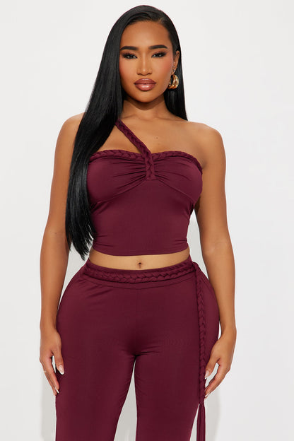 So Tied To You Pant Set - Burgundy
