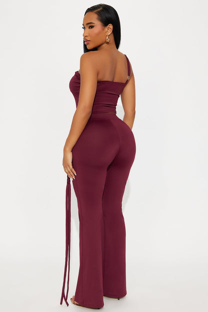 So Tied To You Pant Set - Burgundy