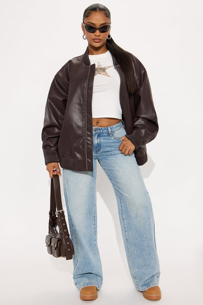 Gabrielle Faux Leather Bomber Jacket - Chocolate