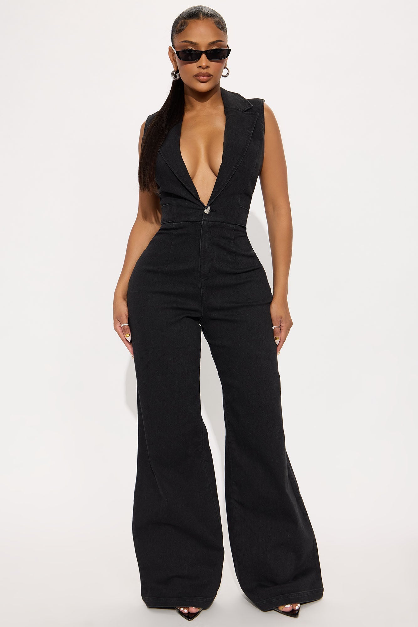 Pauline Denim Straight Leg Jumpsuit - Black Wash